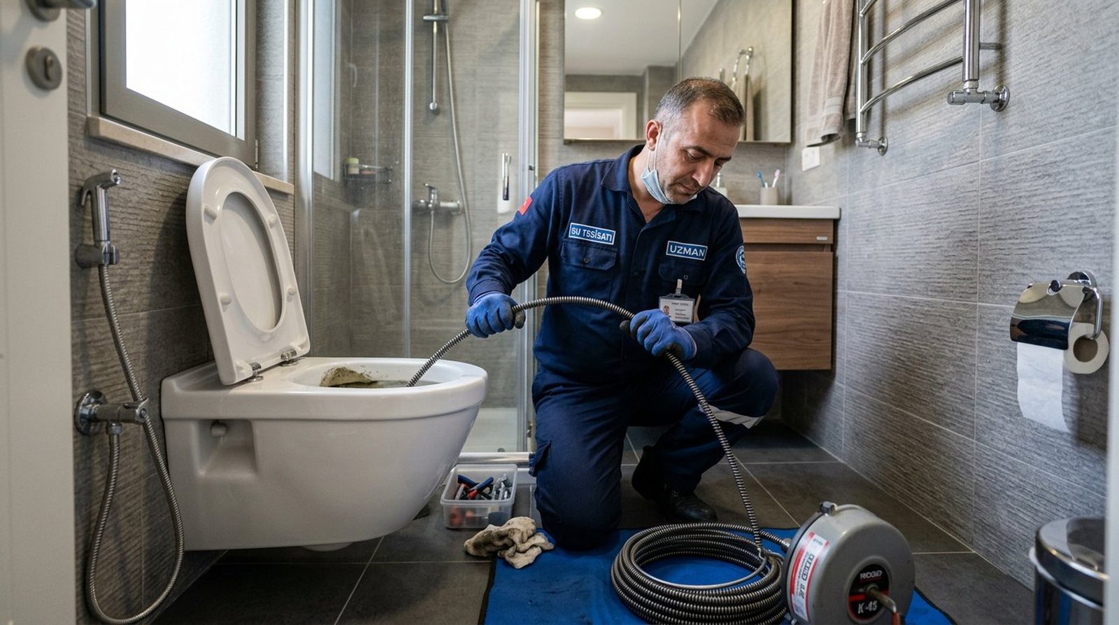 Tuvalet ve klozet giderinde ekipmanla müdahale
